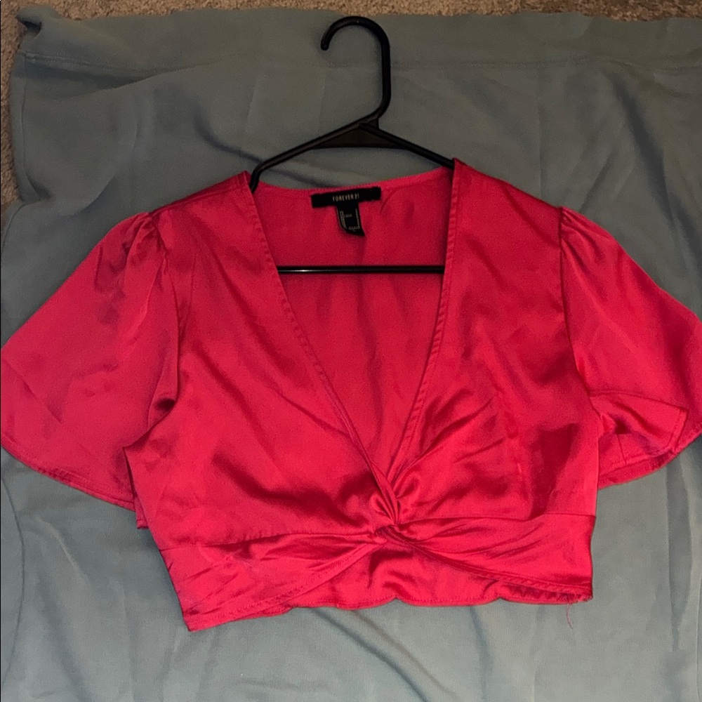 Forever 21 Bright Pink V-Neck Crop Top